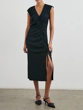 Rails Auren Black Jacquard Dress Size M Ruched Midi Floral
